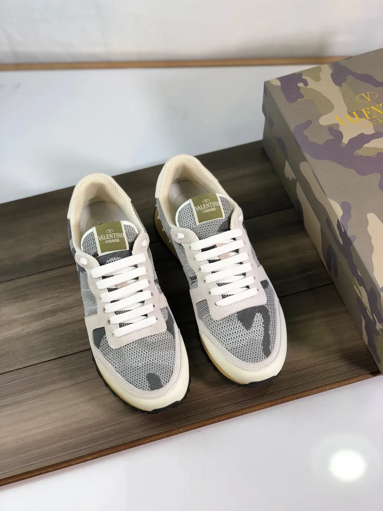 Valentino Rockstud Camouflage Mesh and Suede Lifestyle Sneakers 8
