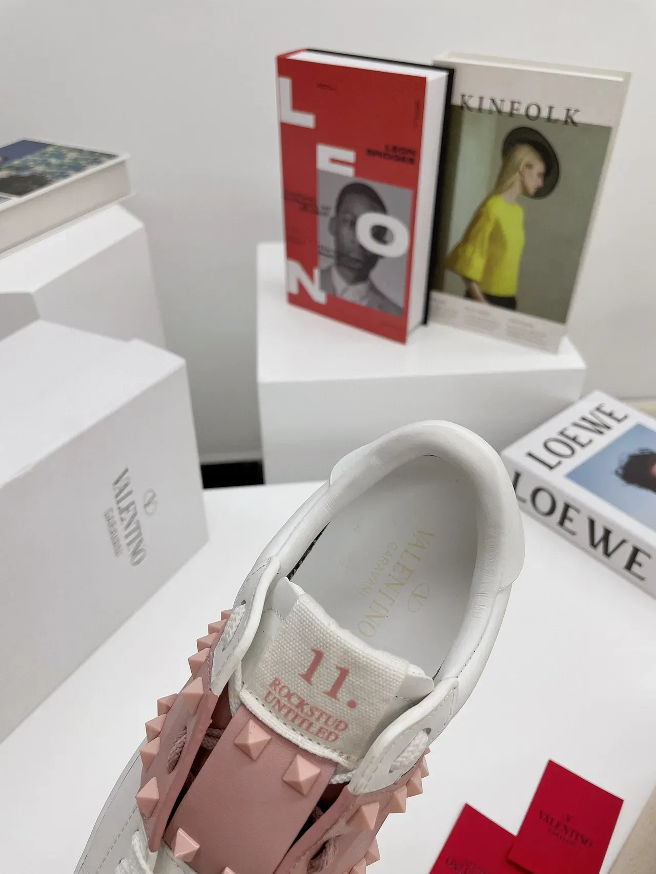 Valentino Rockstud Untitled White and Pink Studded Platform Lifestyle Sneakers 4
