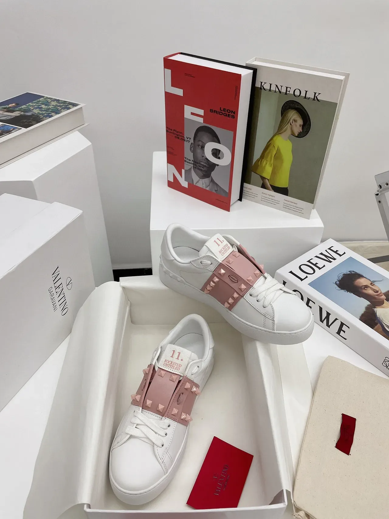 Valentino Rockstud Untitled White and Pink Studded Platform Lifestyle Sneakers 5