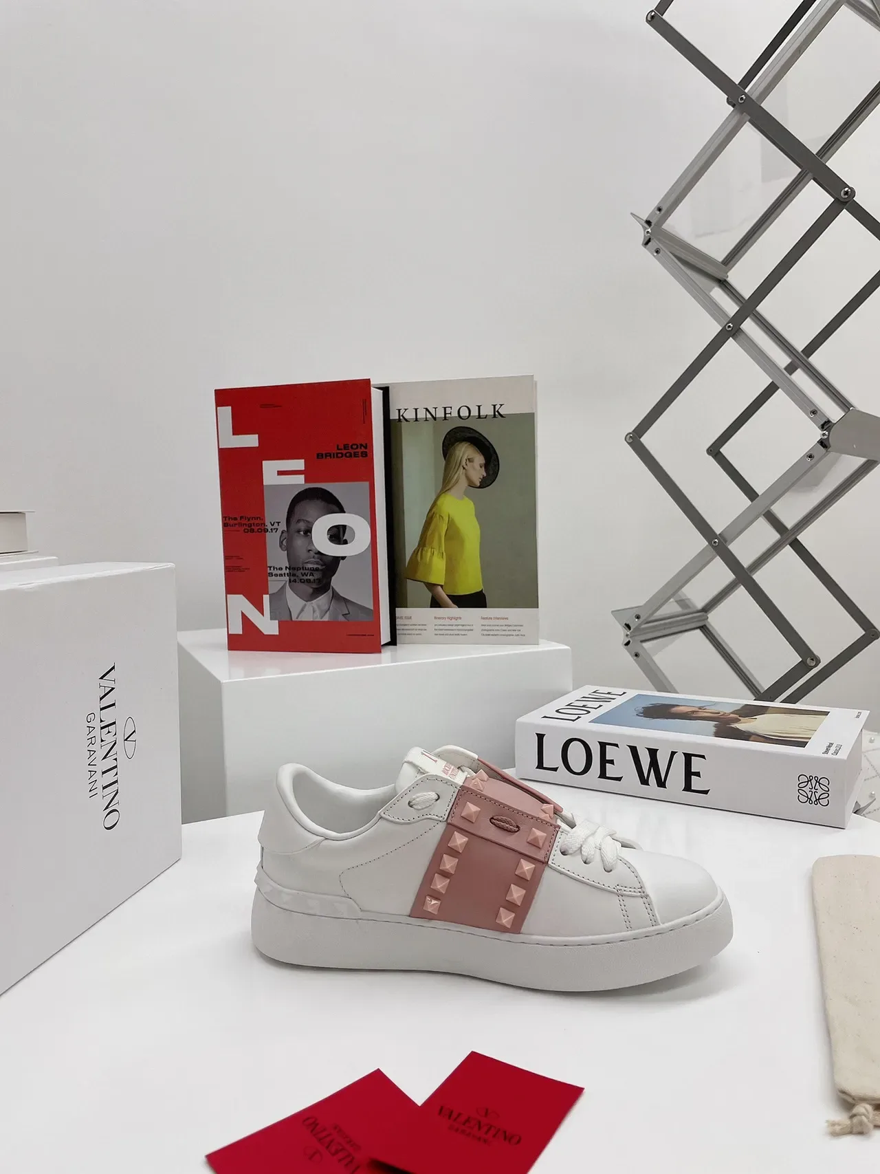 Valentino Rockstud Untitled White and Pink Studded Platform Lifestyle Sneakers 6