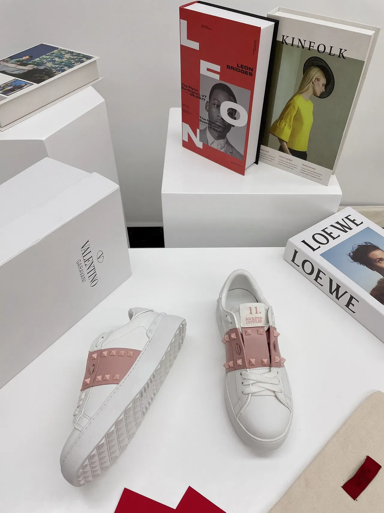 Valentino Rockstud Untitled White and Pink Studded Platform Lifestyle Sneakers 7
