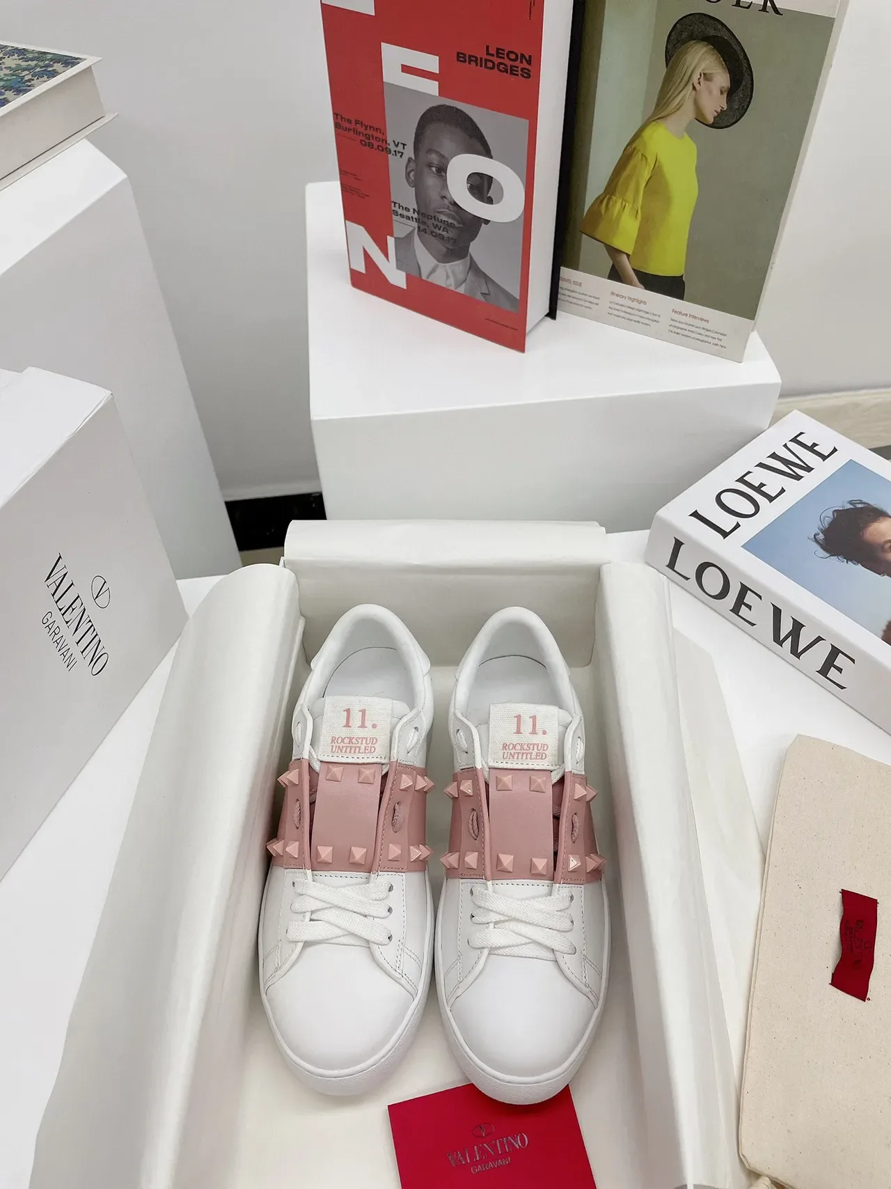 Valentino Rockstud Untitled White and Pink Studded Platform Lifestyle Sneakers 8