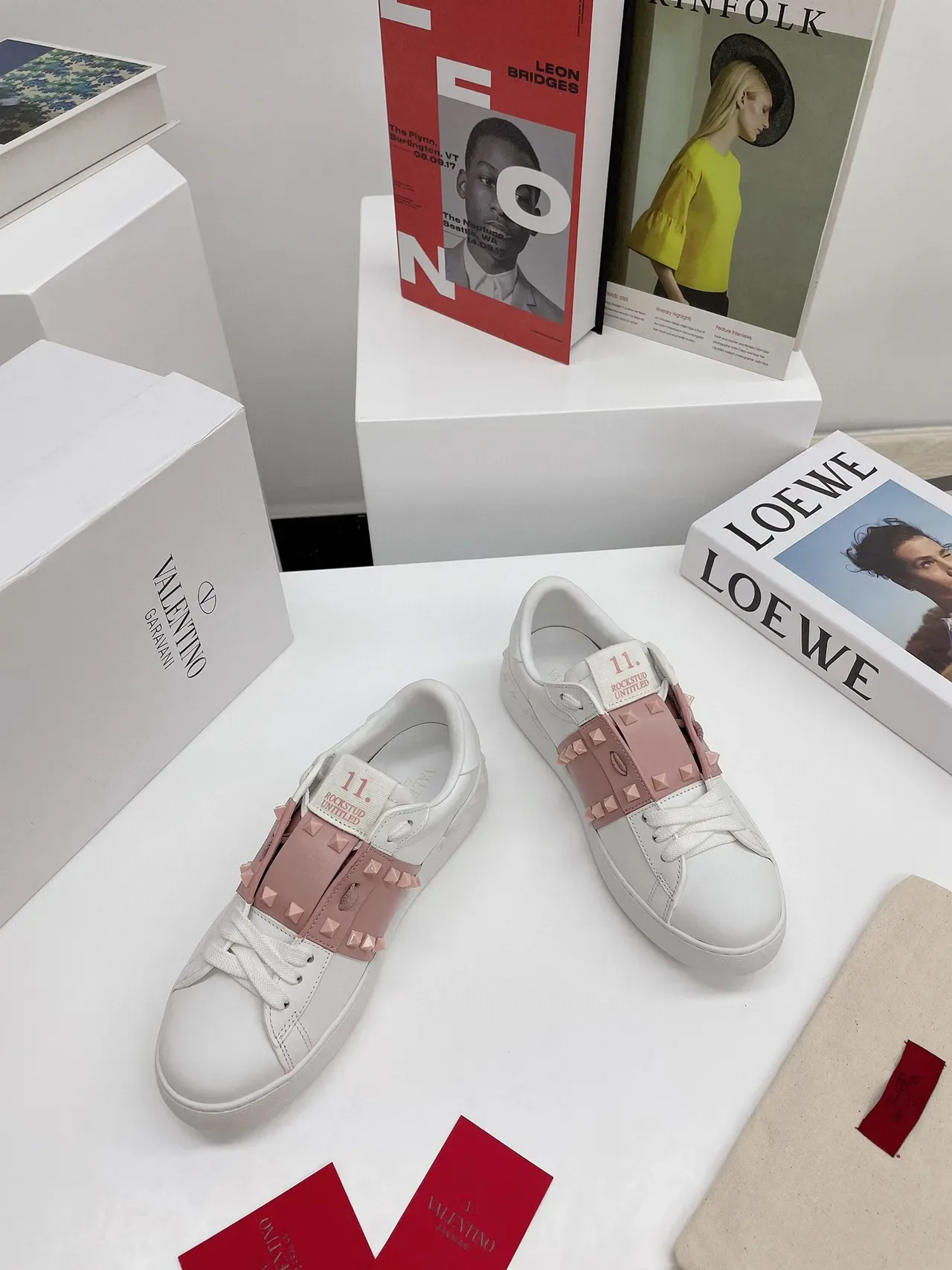 Valentino Rockstud Untitled White and Pink Studded Platform Lifestyle Sneakers 9