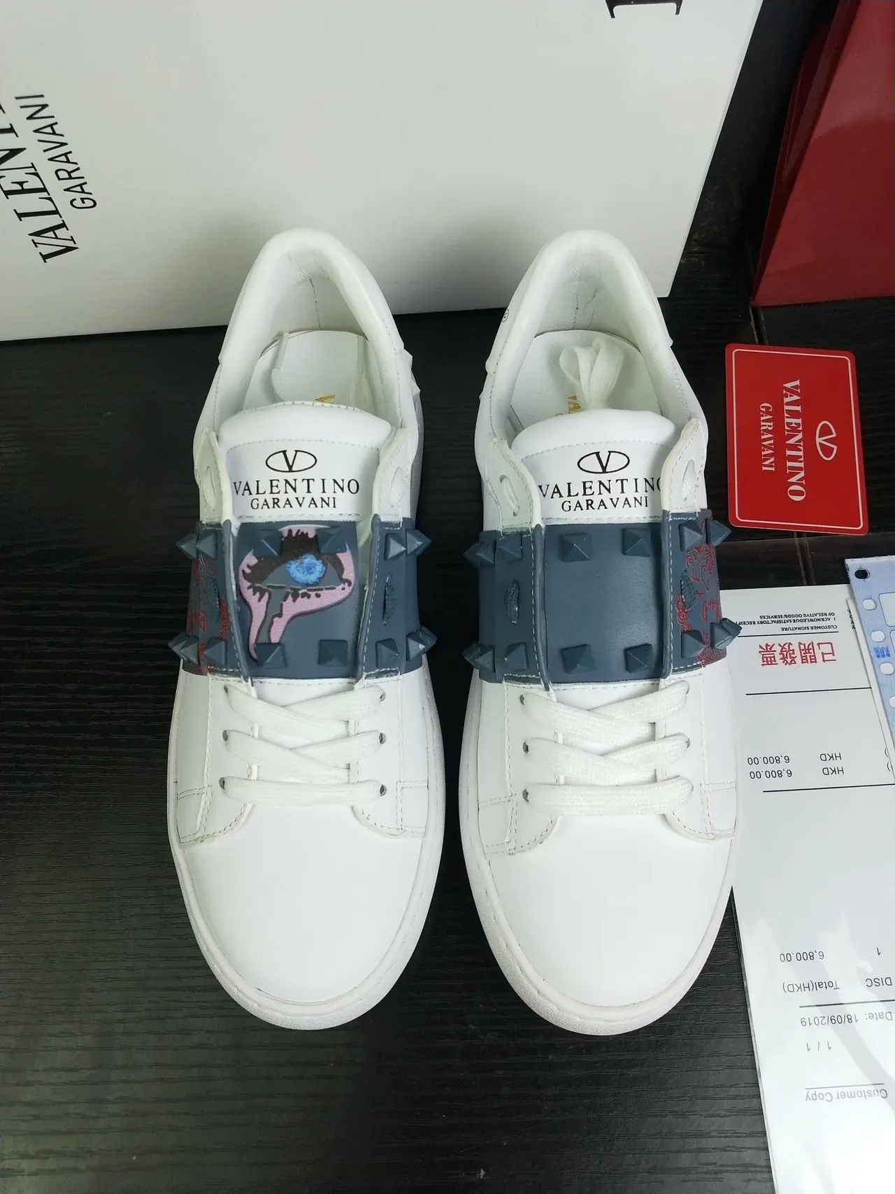 Valentino Rockstud 白色皮革铆钉带生活方式运动鞋 4