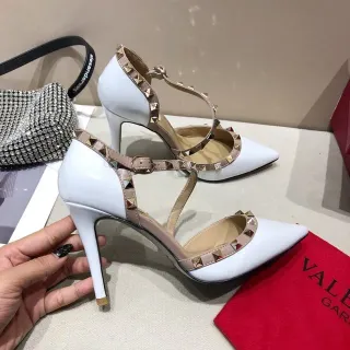 Valentino Rockstud White Patent and Nude Leather Pyramid-Studded Stilettos
