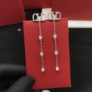 Valentino Silver White VLogo Motif Chain-Link Drop Earrings