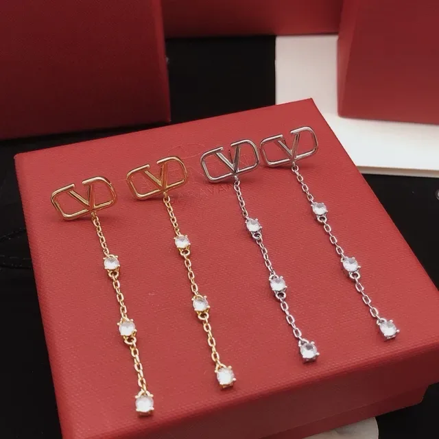 Valentino Silver White VLogo Motif Chain-Link Drop Earrings 2
