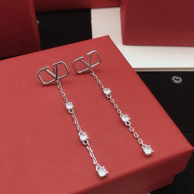 Valentino Silver White VLogo Motif Chain-Link Drop Earrings 3