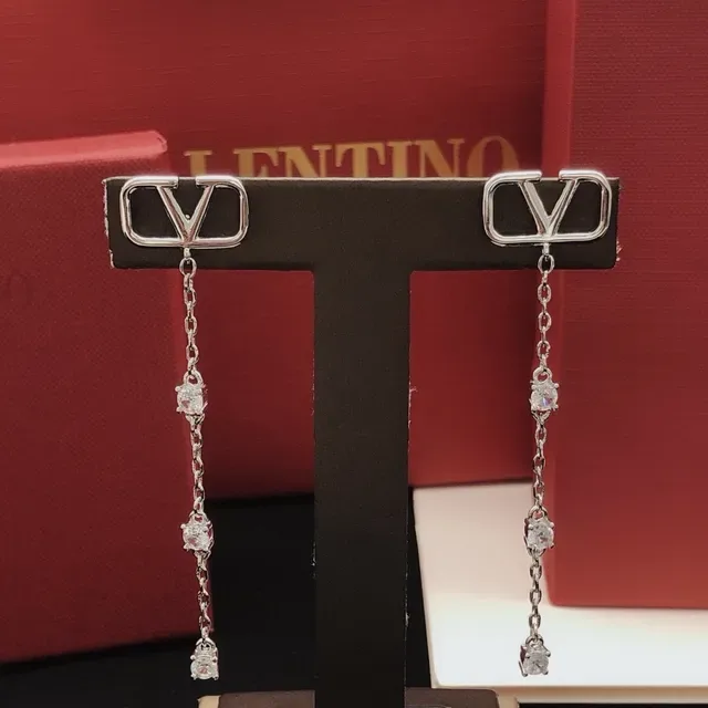 Valentino Silver White VLogo Motif Chain-Link Drop Earrings 4