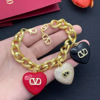 Valentino VLogo Heart Gold Red Chunky Twisted-Link Chain Three Charms Bracelet