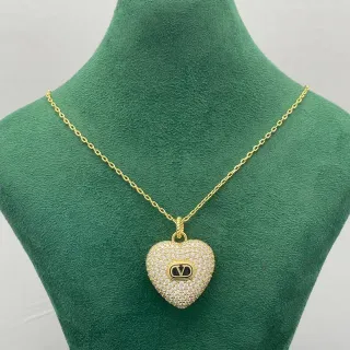 Valentino VLogo Heart Pavé Pendant Gold-Tone Necklace