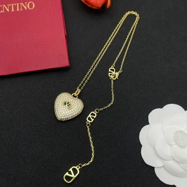 Valentino VLogo Cœur Pavé en ton doré collier 6