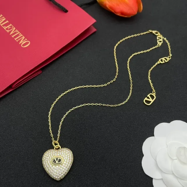 Valentino VLogo Cœur Pavé en ton doré collier 8