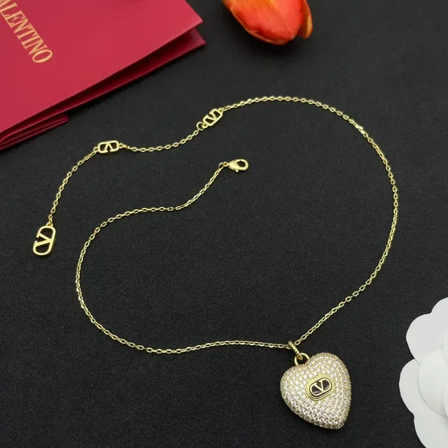 Valentino VLogo Cœur Pavé en ton doré collier 9