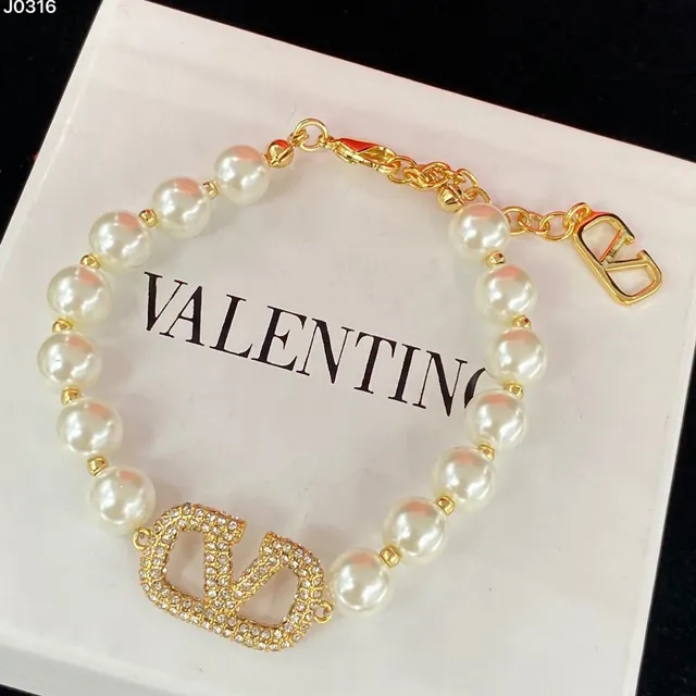 Valentino VLTN Bege Dourado Pérola Corrente Pavé-Crystal VLogo Colar 5