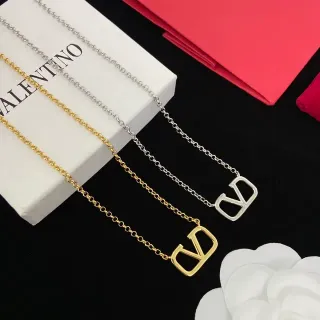 Valentino VLTN Gold Silver Openwork Pendant Fine Link Chain Necklace