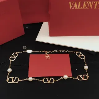 Valentino VLTN Logo and Pearl Chain Necklace