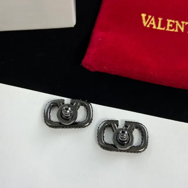 Valentino VLTN Pavé Black Stone Stud Earrings 2