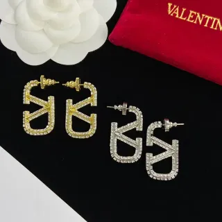Valentino VLTN Pavé-Crystal Geometric Logo Stud Earrings