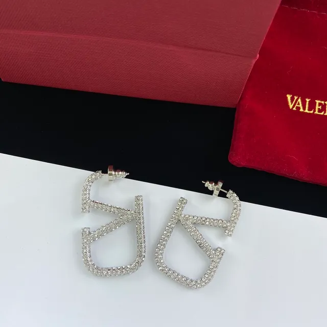 瓦伦蒂诺 VLTN Pavé Crystal Logo 耳钉和耳圈 2