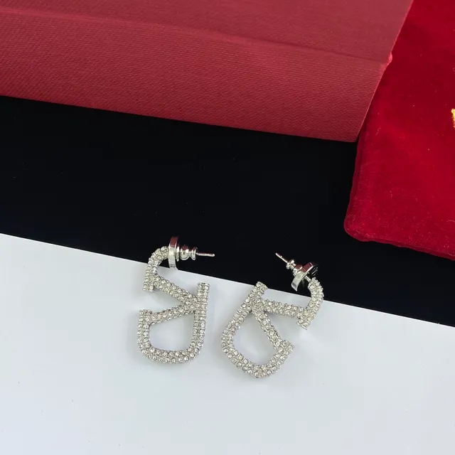 瓦伦蒂诺 VLTN Pavé Crystal Logo 耳钉和耳圈 3