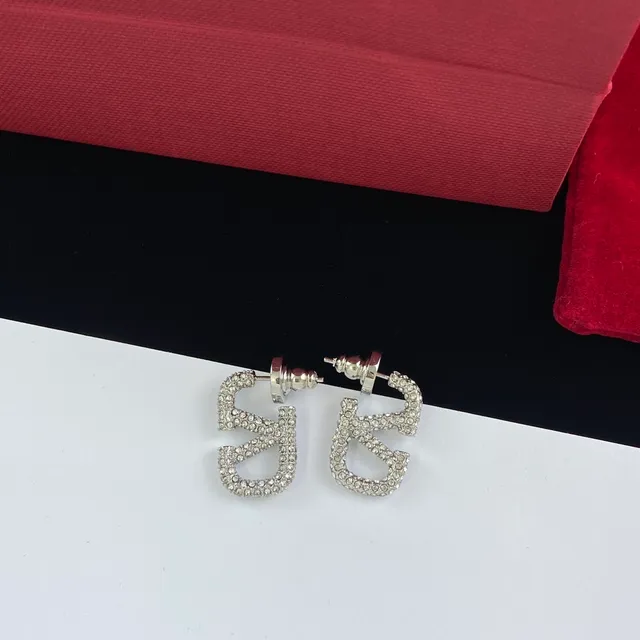 瓦伦蒂诺 VLTN Pavé Crystal Logo 耳钉和耳圈 4