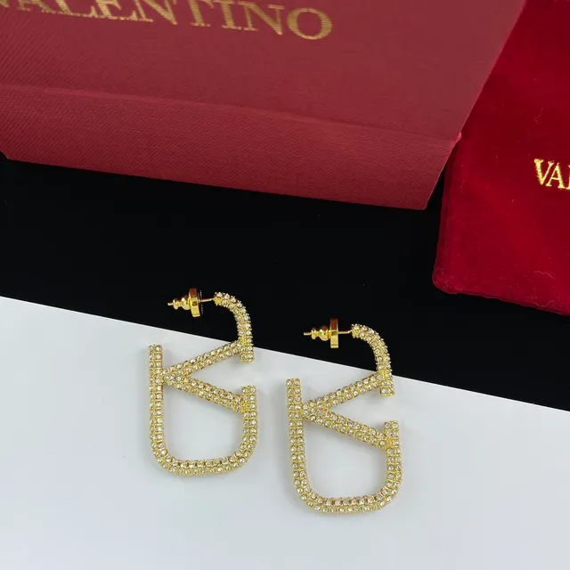 瓦伦蒂诺 VLTN Pavé Crystal Logo 耳钉和耳圈 6