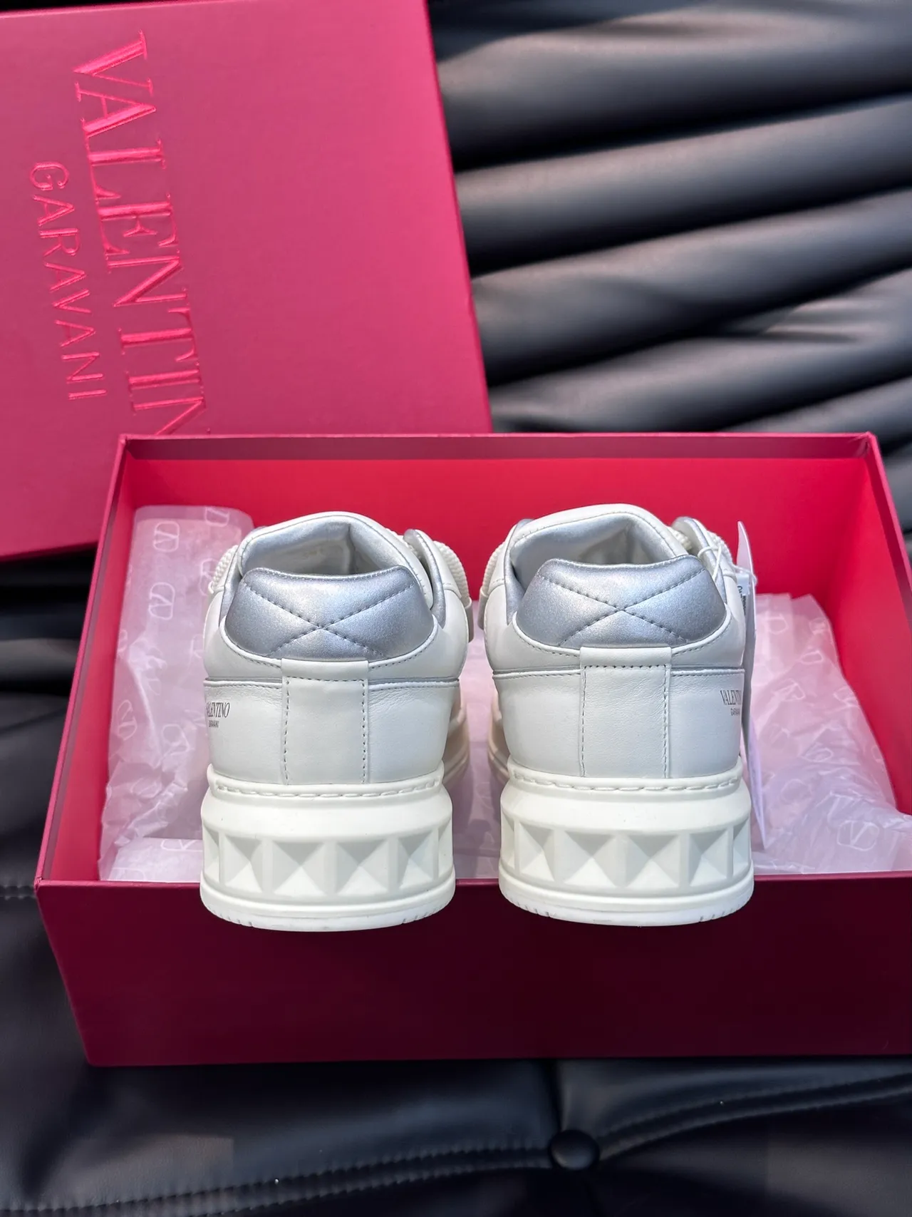 Valentino White Silver Leather Rockstud Hardware Lifestyle Sneakers 3
