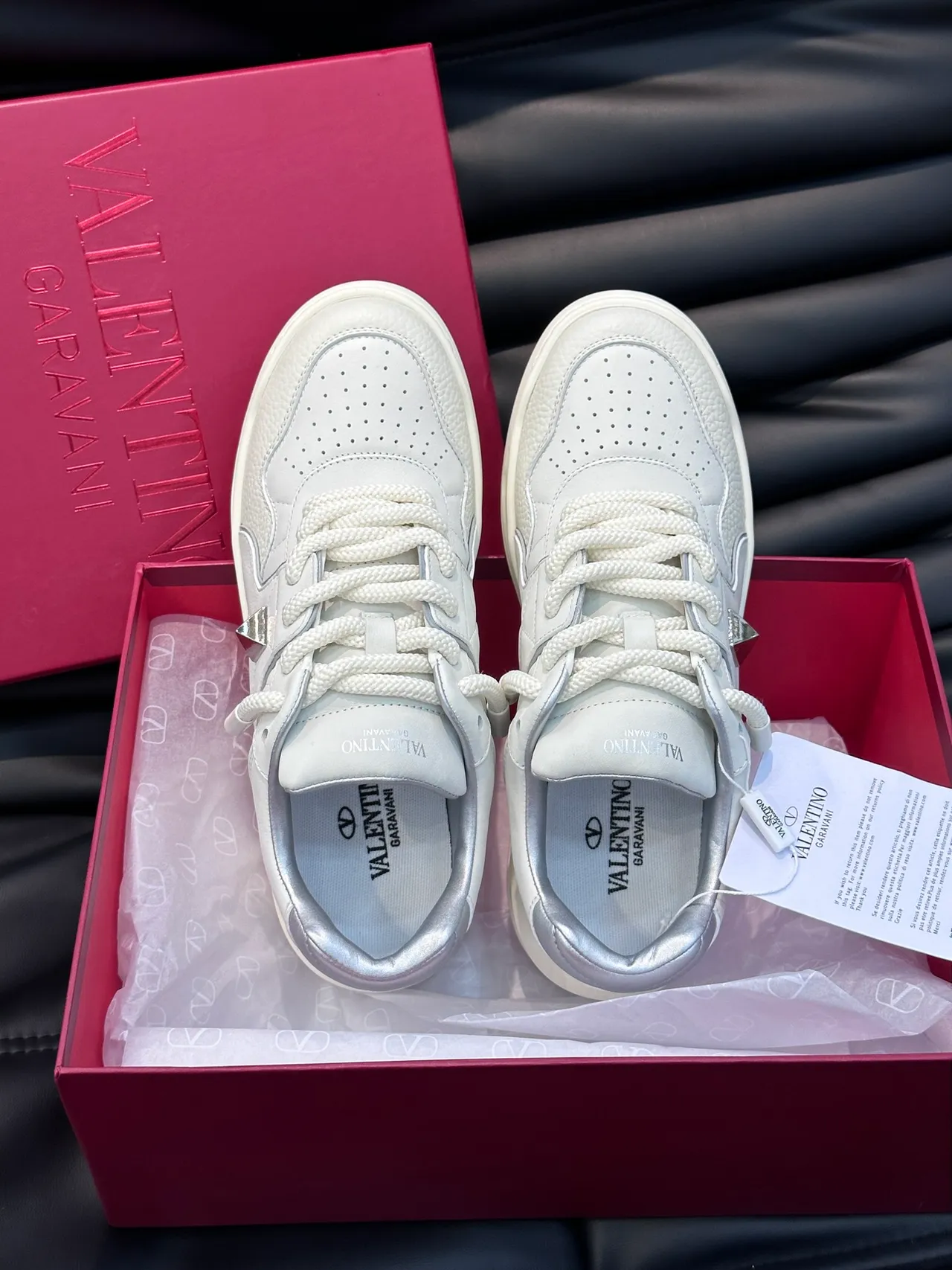Valentino White Silver Leather Rockstud Hardware Lifestyle Sneakers 4