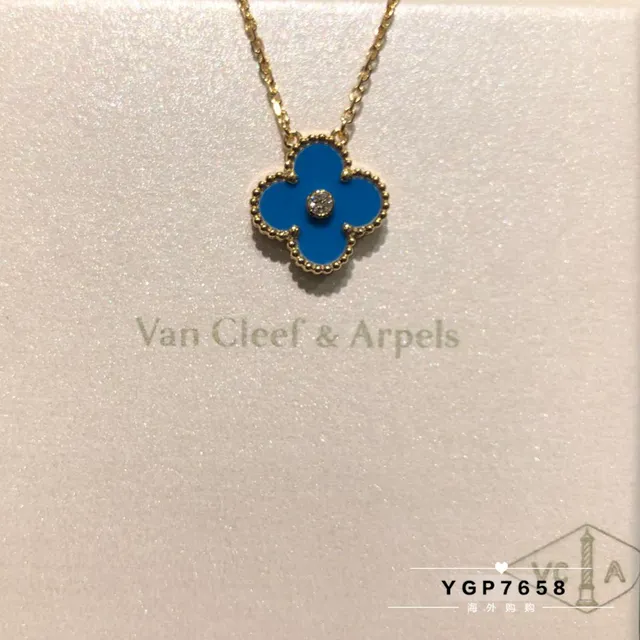 Van Cleef & Arpels Alhambra قلادة المينا الأزرق للكلفر ذو الأوراق الأربعة 3
