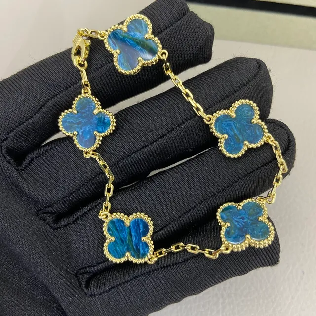 Van Cleef & Arpels Alhambra Blue Enamel Four-Leaf Clover Bracelets 3