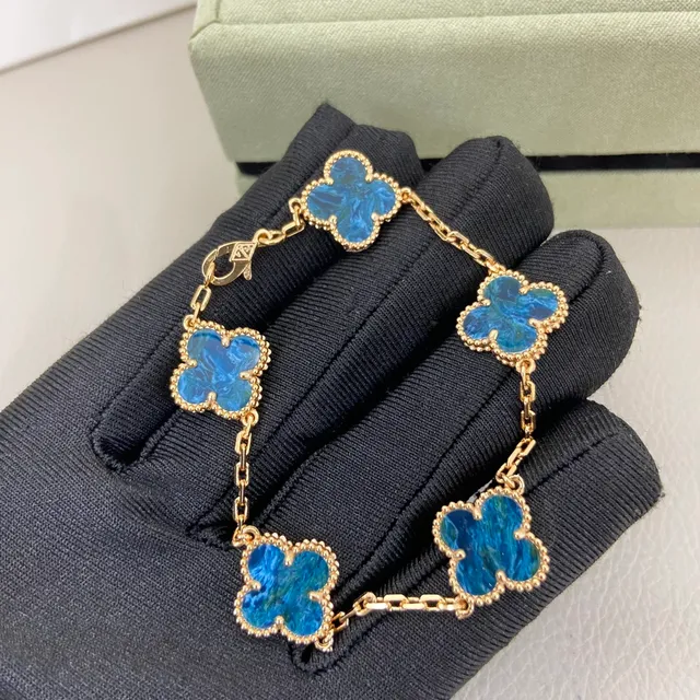 Van Cleef & Arpels Alhambra Blue Enamel Four-Leaf Clover Bracelets 4