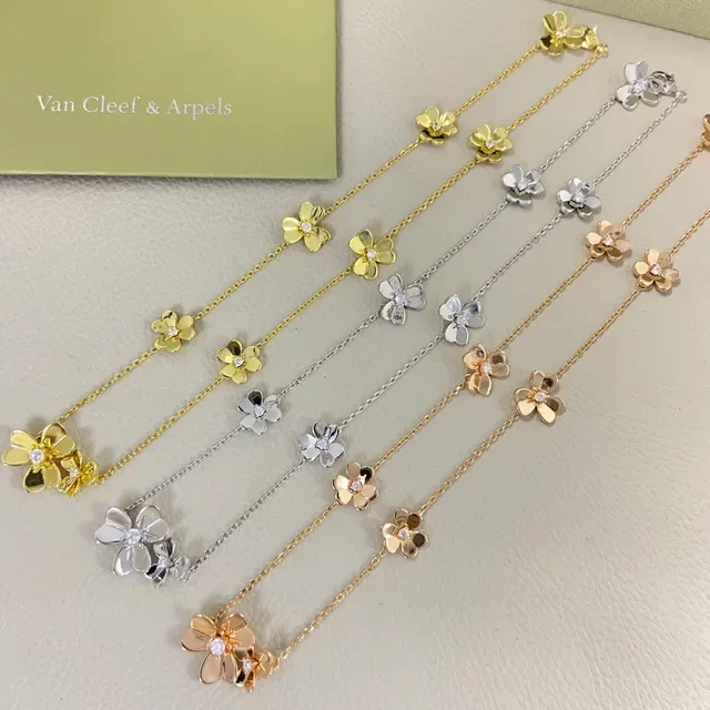 Van Cleef & Arpels Alhambra Floral Motif Gold and Diamond Necklace 2