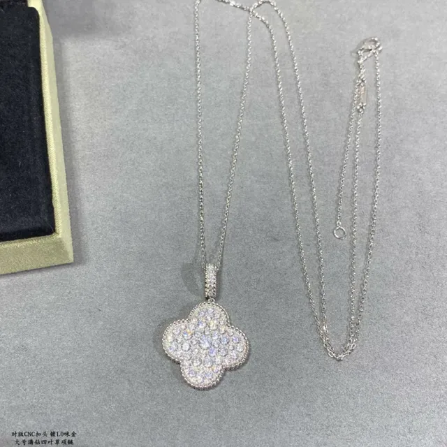 Van Cleef & Arpels Alhambra Four-Leaf Clover Pavé Necklace 3