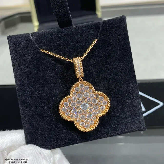Van Cleef & Arpels Alhambra Four-Leaf Clover Pavé Necklace 4