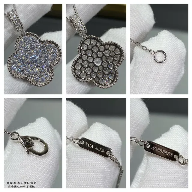 Van Cleef & Arpels Alhambra Four-Leaf Clover Pavé Necklace 6