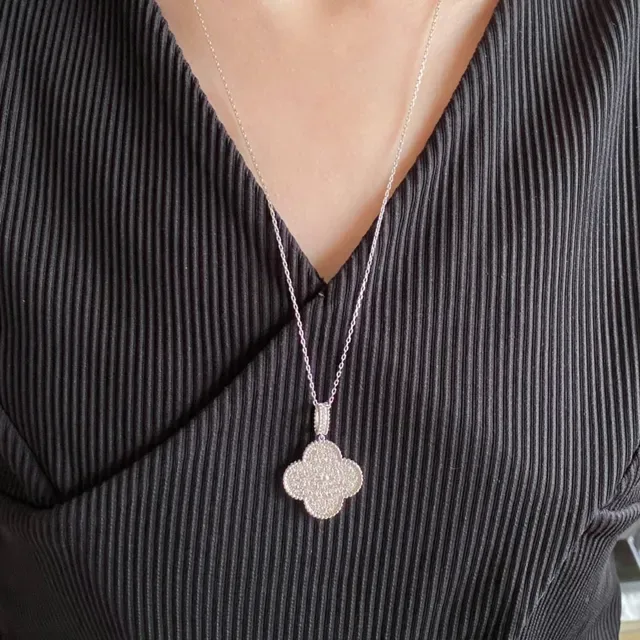 Van Cleef & Arpels Alhambra Four-Leaf Clover Pavé Necklace 9