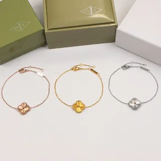 Van Cleef & Arpels Alhambra ذهب فضة نقش نبات القرنفل ذو الأربعة أوراق حافة خرزية مفصلة سوار