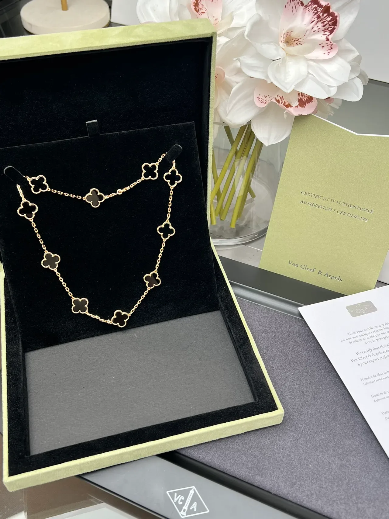 Van Cleef & Arpels Alhambra Ten Motifs Gold and Black Enamel Necklace 9