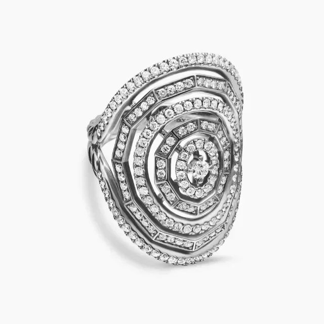 Van Cleef & Arpels Silver Transparent Multi-Tiered Concentric Octagonal Pavé-Set Diamonds Ring 1