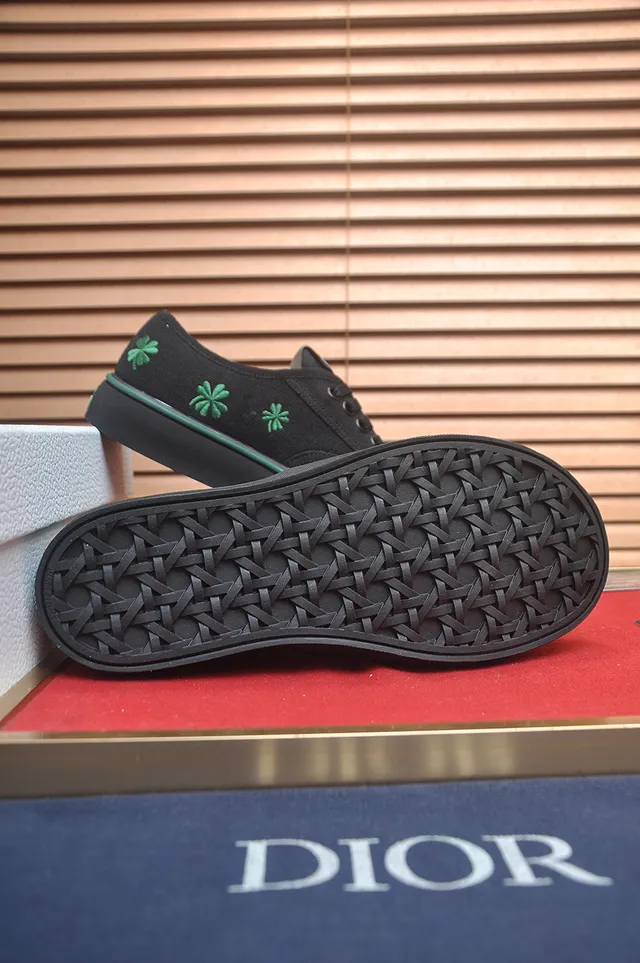 Vans Black Green Canvas Upper Embroidered Clovers Skateboard Shoes 3