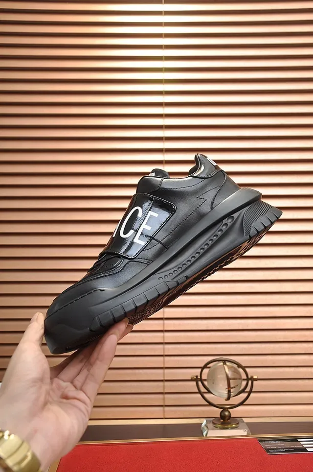 Versace Black Brown Laceless Slip-On Glossy Branded Strap Chunky Sneakers 6