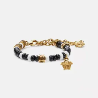 Versace Pulsera de Cadena con Cuentas Negra y Dorada