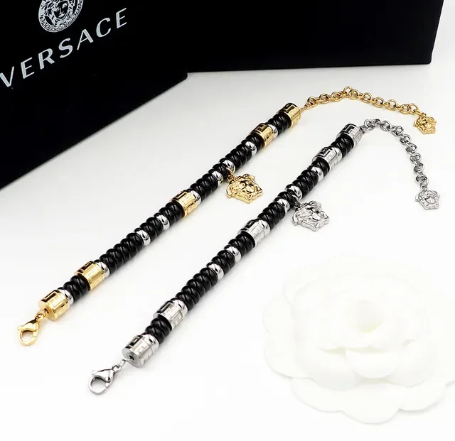 Versace Black Gold Beaded Chain Bracelet 3