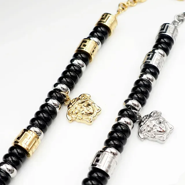 Versace Black Gold Beaded Chain Bracelet 4
