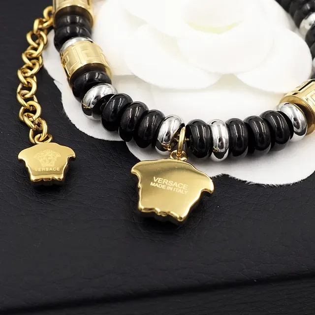 Versace Black Gold Beaded Chain Bracelet 6