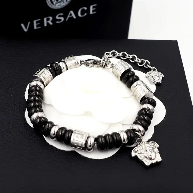 Versace Black Gold Beaded Chain Bracelet 7