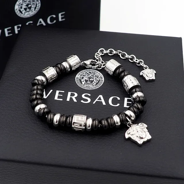 Versace Black Gold Beaded Chain Bracelet 8