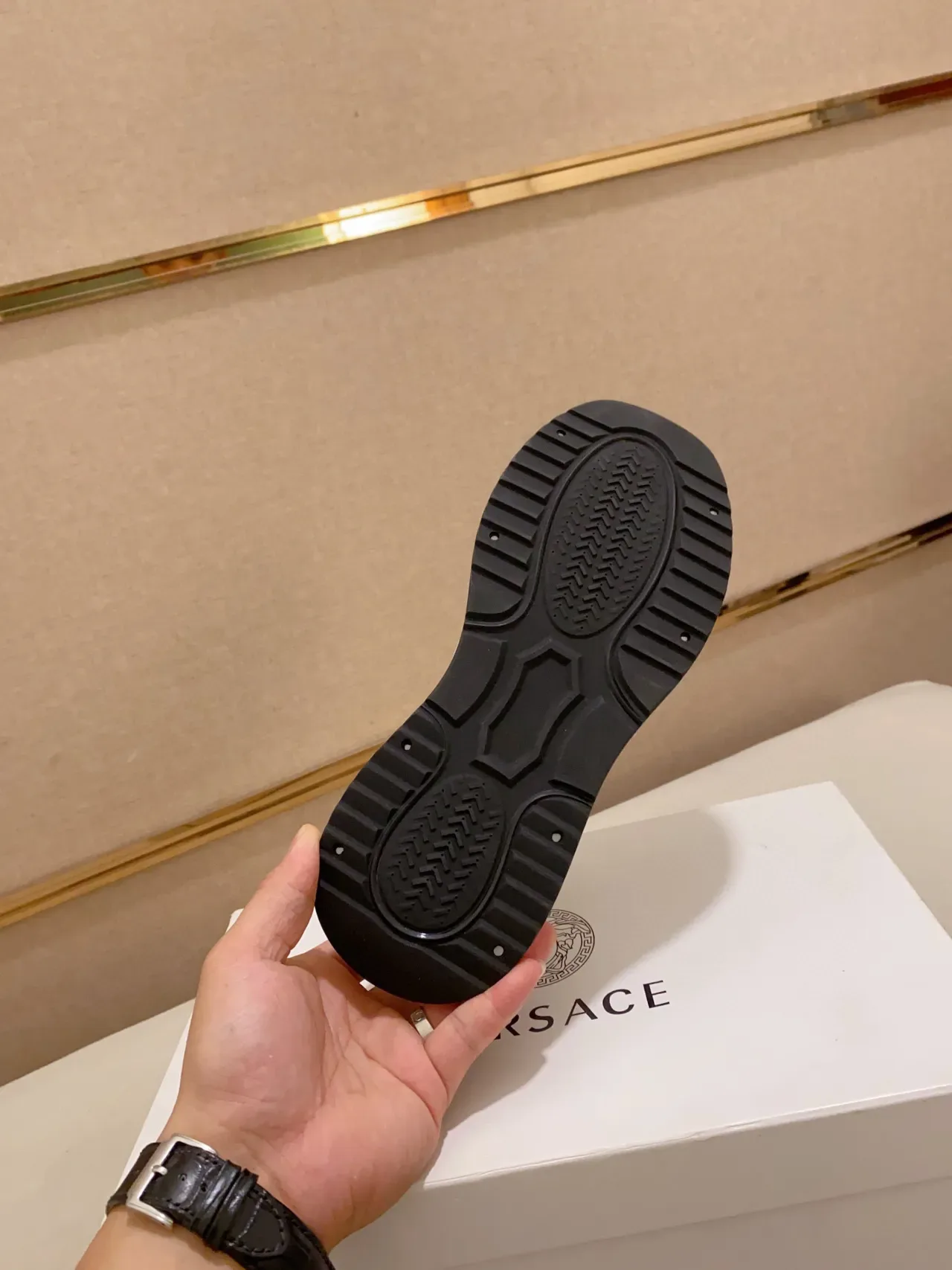 Versace Black Gold Leather Upper Greca Key Pattern Lifestyle Sneakers 2