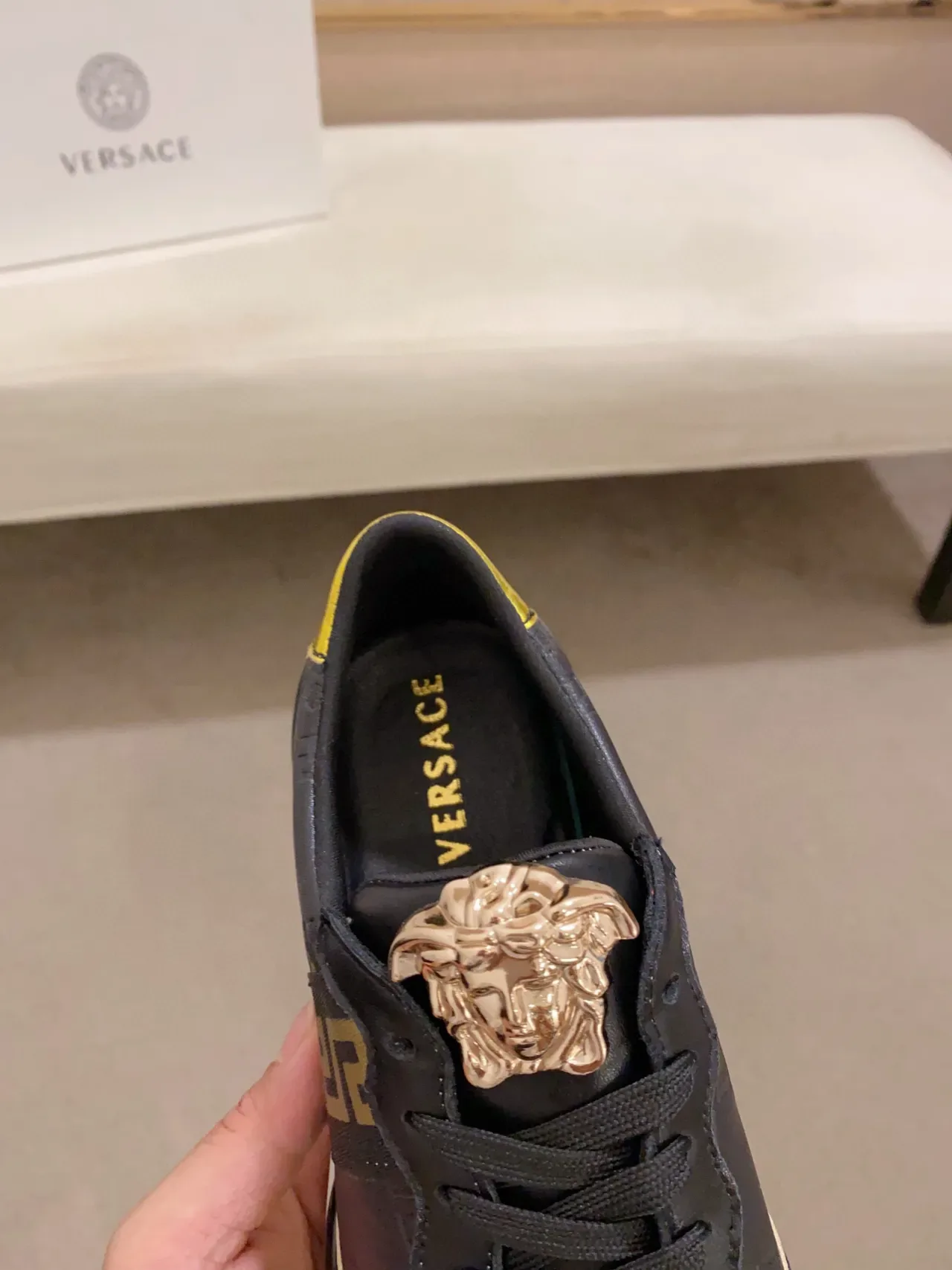 Versace Black Gold Leather Upper Greca Key Pattern Lifestyle Sneakers 4
